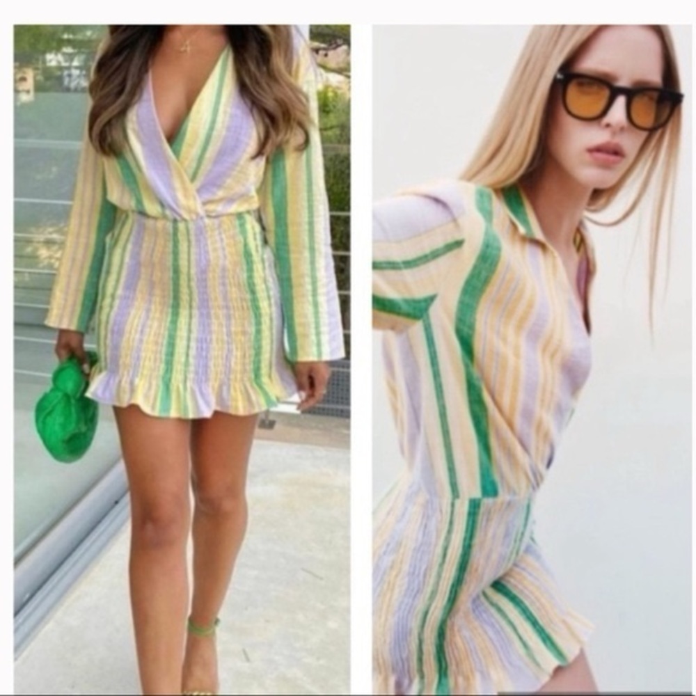NWT ZARA Cotton Multicolor Stripe Double Breasted Valery Long Sleeve Mini Dress